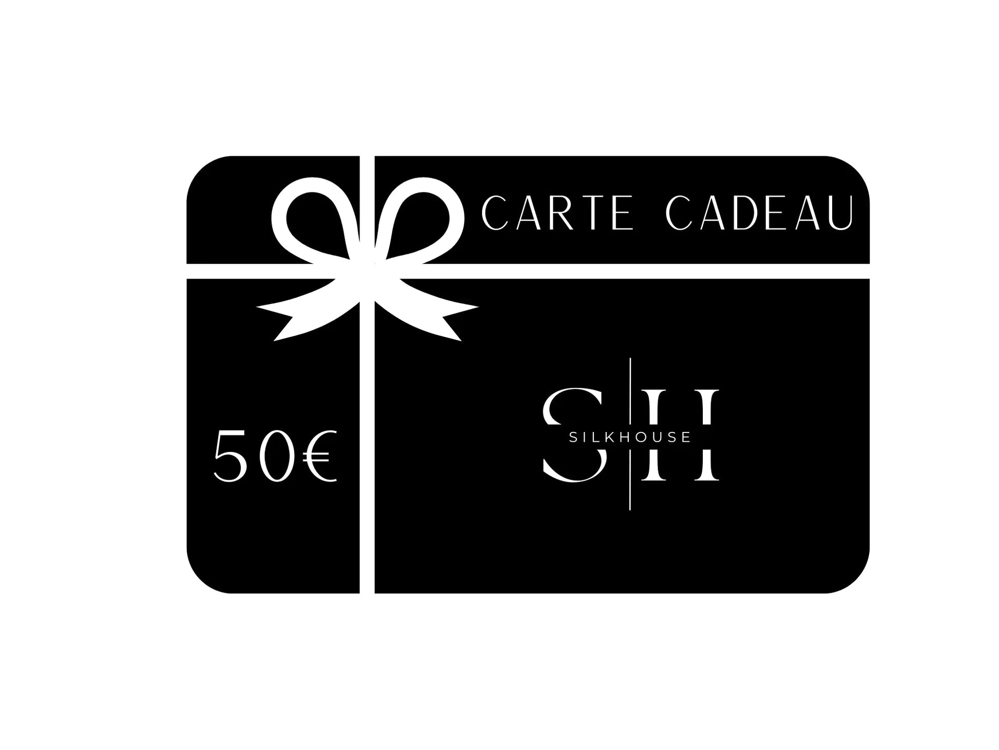 Carte cadeau SILKHOUSE d'un montant de 50 euros, parfaite pour offrir le luxe de la soie à vos proches et leur laisser le choix parmi nos produits premium.