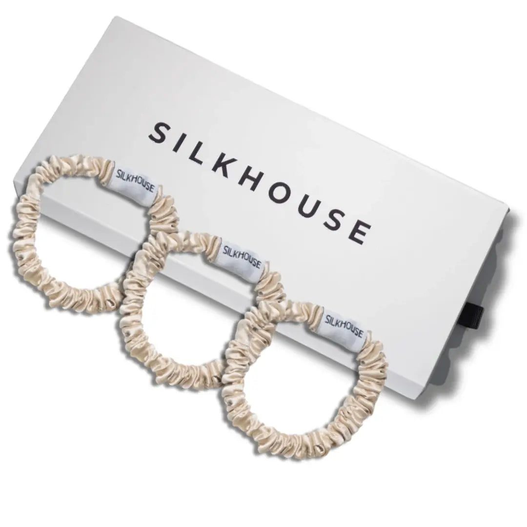 SKINNY SILK SCRUNCHES - CHAMPAGNE